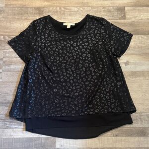 Michael Kors Black Leopard Print Short Sleeve Top size M